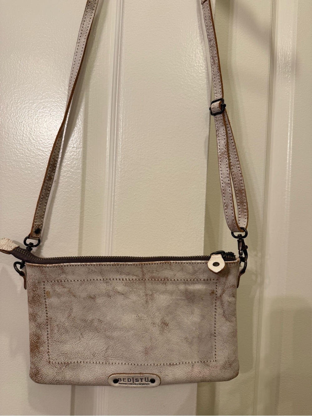 Bed Stu Light Taupe Distressed Leather Crossbody Bag